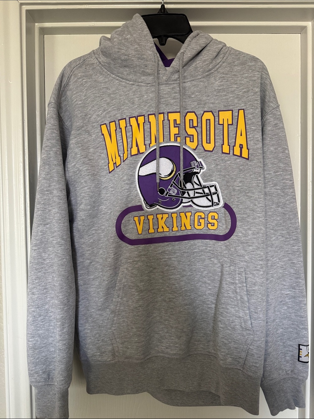 NFL Minnesota Vikings Gray Hoodie with Purple and Gold Logo